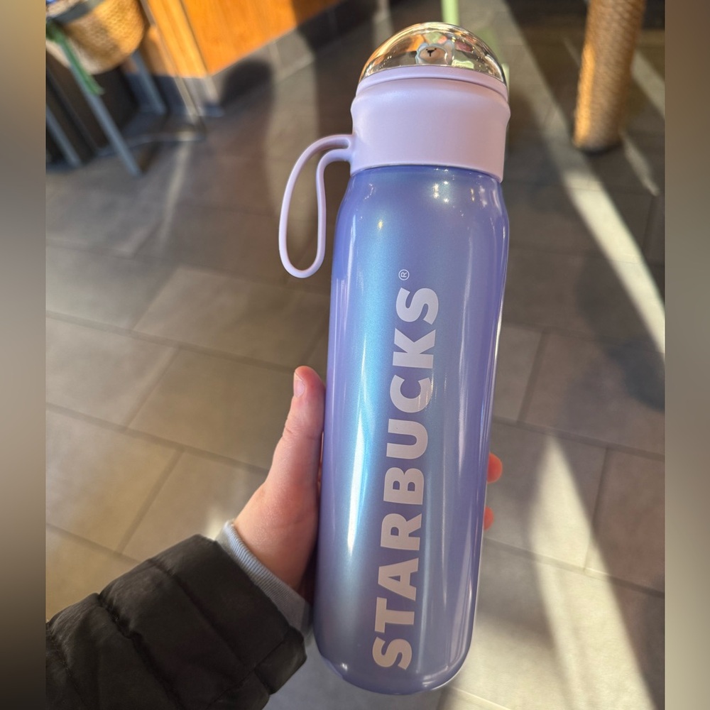 Starbucks Purple Water Bottle with Magnetic Bearista Snow Globe - NWT
